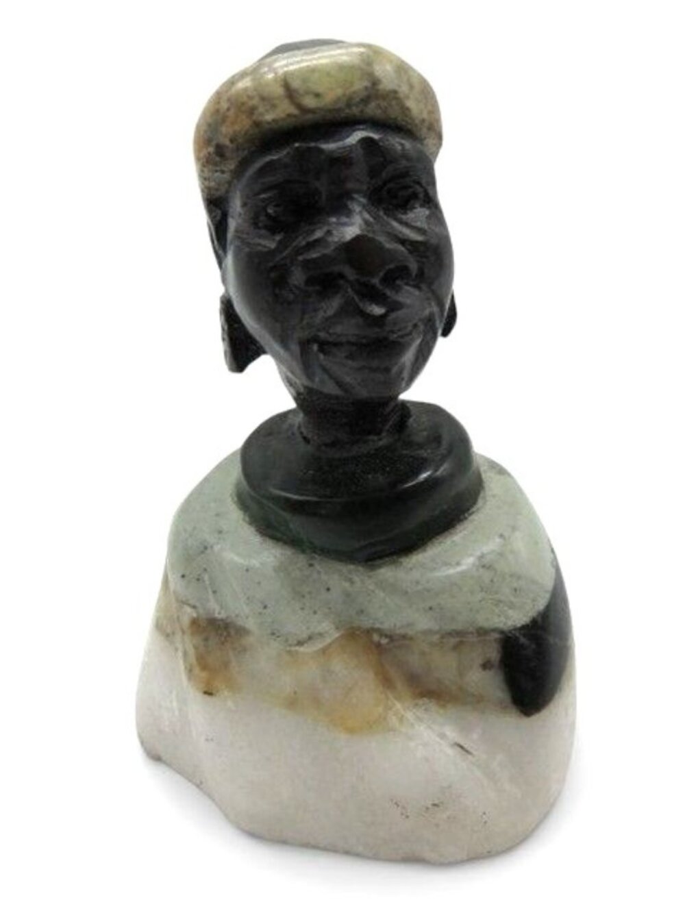Small Stone Bust Set Hand Carved in South Africa 3.5" and 2.7" - Picture 5 of 12